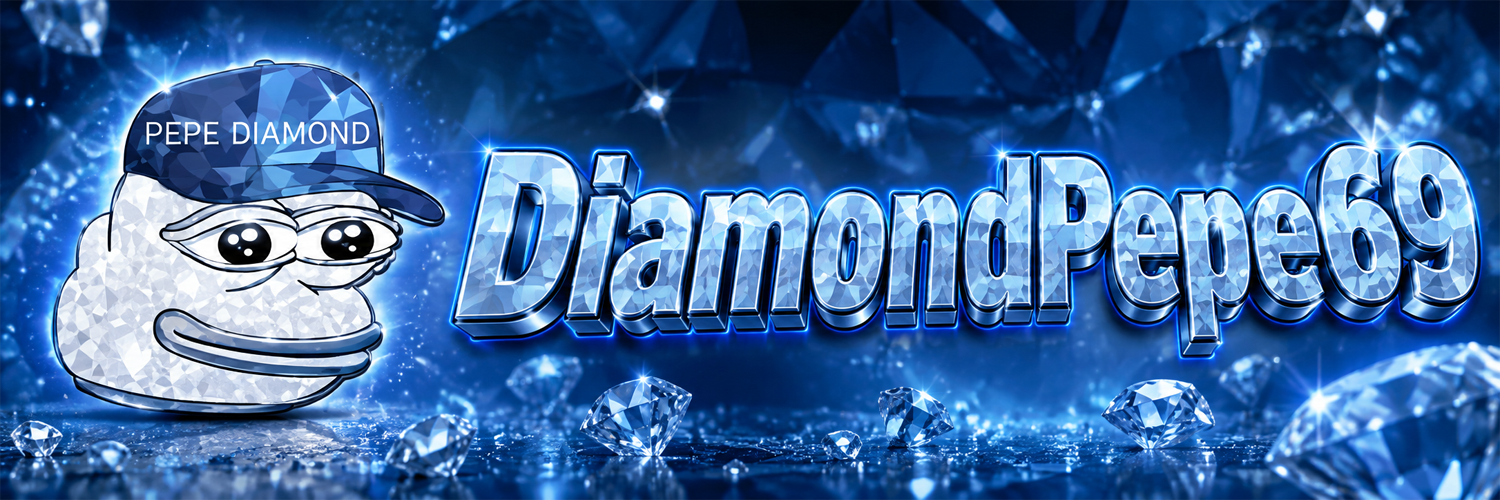 DiamondPepe69 — diamond-textured Pepe on a sparkling blue crystal background